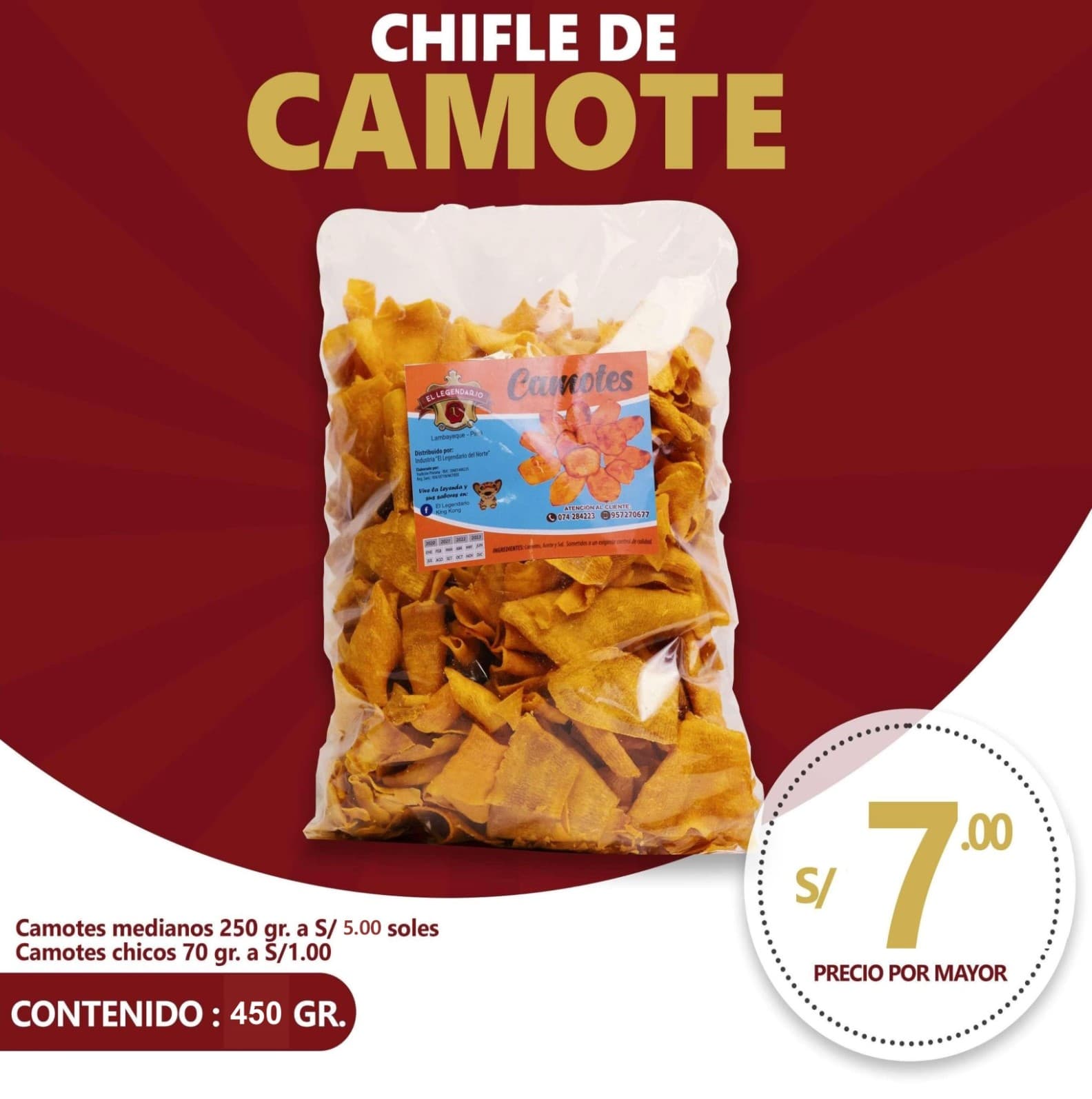 Chifles de camote crocante 450 g